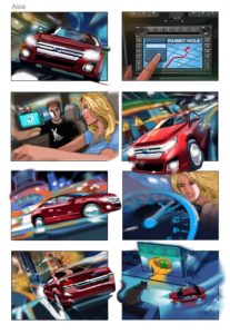 Dave OConnell, Ford, car, Alice in wonderland, Storyboard