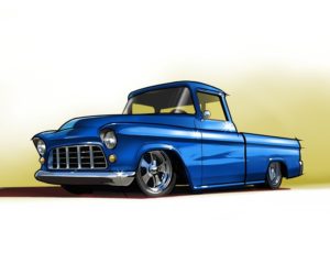 Blue Chevy Truck 1955 art, Dave OConnell, Chevy Truck, Illustration