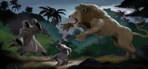 Dave OConnell, Lion attack, Short film prop, Story book Illustration